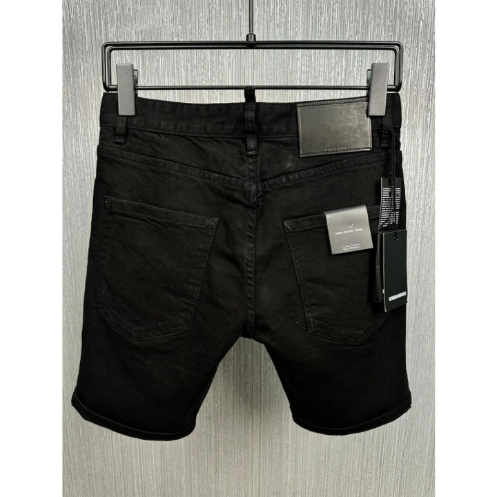 dsquard2-street-fashion-mens-shorts-black-slim-fit-stretch-print-button-hip-hop-mens-denim-shorts-กางเกงขาสั้นผู้ชาย-dd