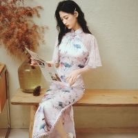 2022 New Summer Mesh Lotus Half Sleeve Daily Fashion Young Improved Cheongsam Girls Traditional Wedding Dress Qipao For Women