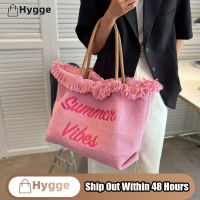 กระเป๋า Hygge สำหรับผู้หญิง2023ฤดูร้อนกระเป๋าสไตล์วินเทจกระเป๋าสะพายไหล่ผ้าใบปักตัวอักษรกระเป๋าทรงสี่เหลี่ยมมีหูหิ้วสะพายไหล่กระเป๋าจุของได้มาก