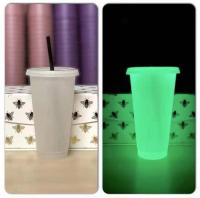 710ml Single-layer Luminous Cup With Plastic Straw Color Changing Water Tea  Coffee Fluorescent Drinking Cup