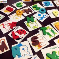 Montessori kindergarten Learning 26Pcs English Alphabet Letter Cards Match  Puzzles Game Preschool Educational Toys For Children Flash Cards Flash Car