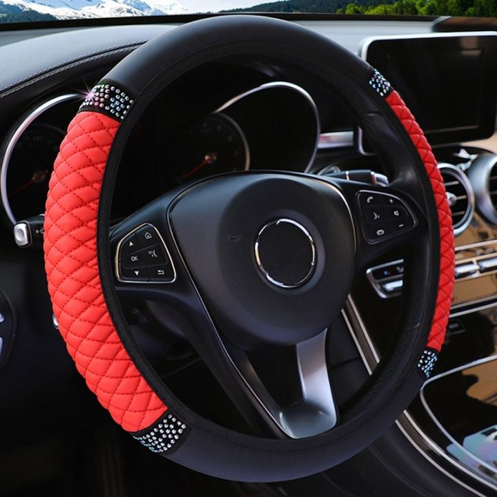 four-seasons-universal-car-steering-wheel-cover-37-38cm-leather-embroidered-color-diamond-studded-elastic-steering-wheel-cover