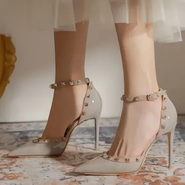 White on sale stud heels