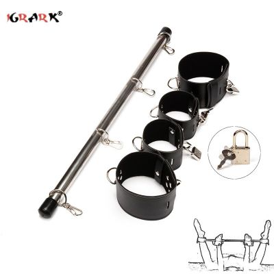 SM Spade Restraint Kit Leg Spreader Bar Set with Leather Cuffs Lock Sex Steel Spreader Bar Bdsm Restraints Bondage Set Gear