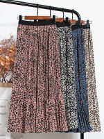 TIGENA Vintage Leopard Print Chiffon Midi Skirt Women Fashion A Line Elastic High Waist Pleated Long Skirt Female With Lined