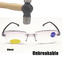 Anti Blue Light Blocking Rimless Cutting Unbreakable Bifocal Reading Glasses Men Presbyopia Glasses Vintage Progressive Eyewear
