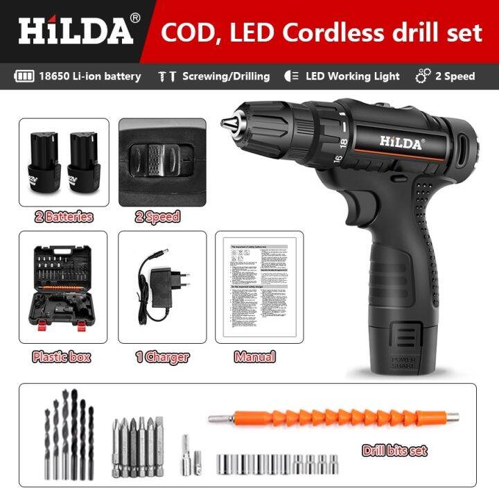 Hilda Electric Drill 12v Cordless Drill Tool Set Hand Tools Power Tools