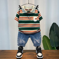 Boys Suit Summer Thin Boyish Look Summer Fashionable Stylish Childrens Striped Polo Shirt Short Sleeve Shorts Fashion