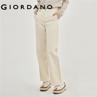 GIORDANO Women Pants 100% Cotton Frayed Edge Fashion Denim Pants Solid Color Ankle Length Simple Casual Denim Pants 05423675