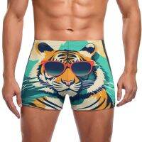 Tiger Swimming Trunks Sunglasses  Graphic Illustration Pool Print Swim Shorts Stay-in-Shape Large Size Men Swimsuit Swimwear