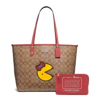 กระเป๋าสะพาย COACH แท้ ใช้ได้ 2 ด้าน พร้อมกระเป๋าคล้องมือ ทั้งเซต คุ้มมาก ลาย MS. PAC-MAN รุ่นลิมิเต็ด  COACH 72900 REVERSIBLE CITY TOTE IN SIGNATURE CANVAS WITH MS. PAC-MAN