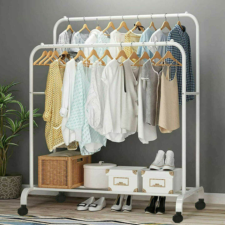 Unho ราวแขวนเสื้อผ้า ราวตากผ้า Metal Double Rods Cloth Rack With