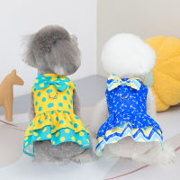 Clothes Dog Dress Printed Bow Drawstring Skirt Cotton Cute Princess Dress Can Be Hung Leash Dresses Dog Clothes Supplies