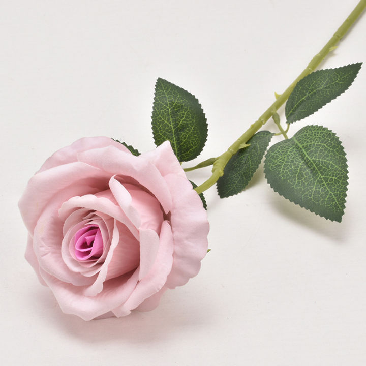 ช่อดอกกุหลาบดอกไม้ตกแต่งบ้านดอกไม้ประดิษฐ์เทียมเดียวจำลองสำหรับวันวาเลนไทน์