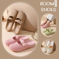 BOOM?รองเท้าแตะยางนิ่ม ทรงปิดหน้า สีพื้น 6 สี แต่งลายสานประดับโบว์ เบอร์ 35-40