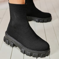 Women Ankle Boots Platform Knitted Ladies Autumn Socks Boots for Women Fashion Female Booties Plus Size High Heel Boot Chunky