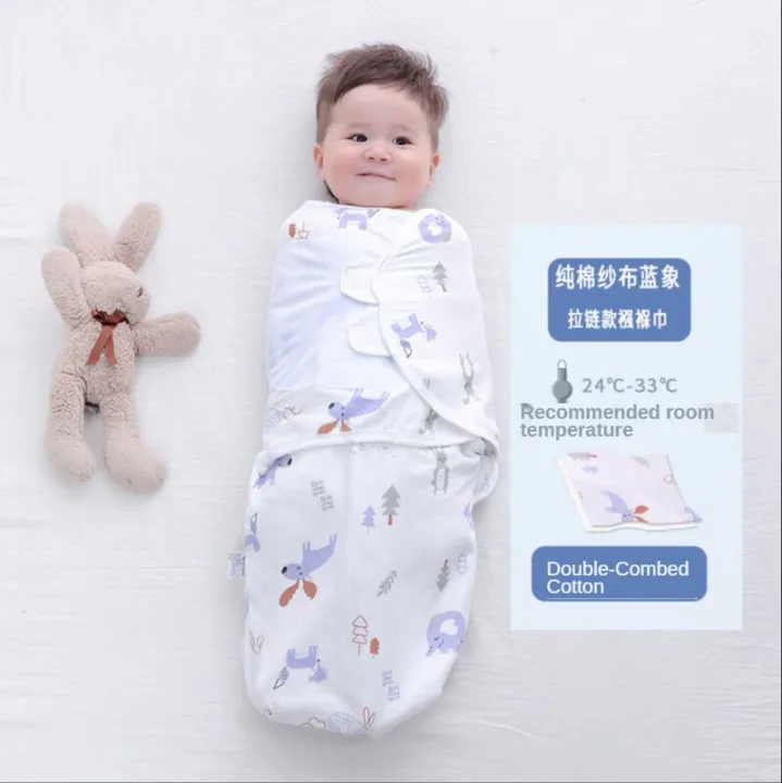 Newborn Baby Swaddle Zip Baby Cotton Swaddle Wrap Soft Blanket Newborn Sleeping Bag Baby Quilt