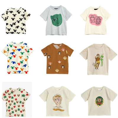 2021 New Summer Mini Kids T-shirts Baby Girls Clothes Cartoon Short Sleeve Toddler Christmas Shirt Striped Shirt Boys Tops Tees
