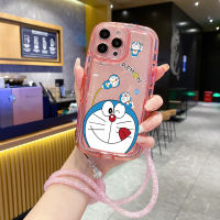 เคส Y02 Y35สำหรับ VIVO Y16 Y02S Y22S Y21S Y21 Y20 Y20S Y33S Y11 Y12 Y15 Y17 Y33T Y01A มีโซ่ T1X ยิ้มโดราเอมอนฝาครอบสายคาดที่คล้องโซ่กันหล่น