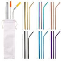 Reusable Metal Drinks Straws Set with Cleaner Brush 304 Stainless Steel Drinking Straw Milk Drinkware Bar Party Accessory Specialty Glassware