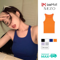 SEZO เสื้อแขนกุดผ้ายืดเข้ารูปสีพื้น,สไตล์เกาหลีสำหรับผู้หญิง