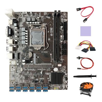 B250C BTC Miner Motherboard 12 USB3.0+Fan+4PIN to SATA Cable+Switch Cable+SATA Cable+Thermal Grease+Thermal Pad for ETH