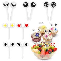 10pcs/set Mini Eye Cartoon Expression Fruit Fork Plastic Fruit Toothpick For Children Harmless