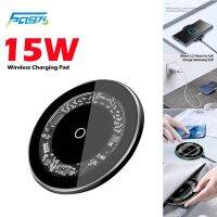 ZZOOI 15W Black Transparent Wireless Chargers Pad for Samsung HUAWEI iPhone Round Fast Type C Charging Dock Blue Breathing Light