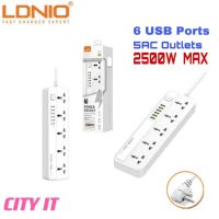 LDNIO SC5614ตัวป้องกันไฟกระชาก,มีเต้าเสียบไฟกระแสสลับ5ช่องและสายชาร์จ USB 6ช่องยาว2เมตรสำหรับบ้านและสำนักงาน ผลิตภัณฑ์ฟั