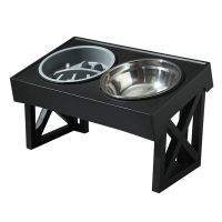 15° Tilted Adjustable Raised Dog Bowl Stand with Slow Feeding Dog Bowl &amp; Stainless Steel Dog Bowls for Pets