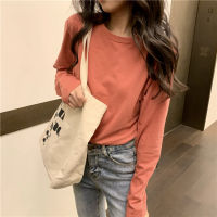 【 Korean House 】 2020 Early Autumn women clothes Tops Korean Slim Long Sleeve T-shirt loose Round neck Tees