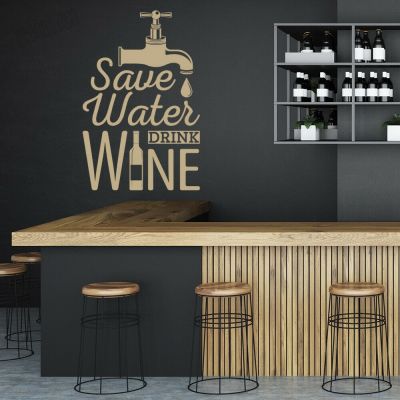 [24 Home Accessories] Save Water Wine Quote Wall Decal Decor Music Bar Vinyl Kitchen Wall Stickers Modern Wall Murals For Dining Room Decoration Y314