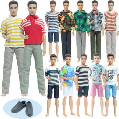4 Set/Pack 3 Handmade Mens Doll Outfit Pants T-shirt Casual Daily Wear 1 Shoes Slippers Clothes for Ken Doll Accessories Toys