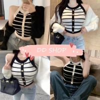 DD SHOPพร้อมส่ง 4319 เสื้อกล้ามไหมพรม ลายทาง เรียบหรูดูแพงมากแม่