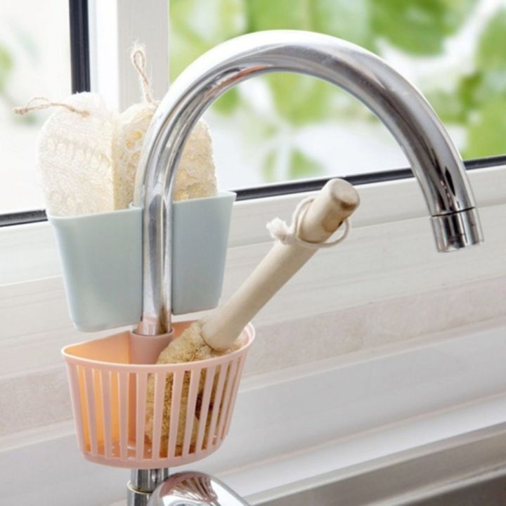 htrxb-ในครัวใช้ได้จริงแขวนสร้างสรรค์อุปกรณ์ระบายน้ำแบบปรับได้ฟองน้ำชั้นตะกร้าใส่ของที่ยึดก๊อกน้ำตัก