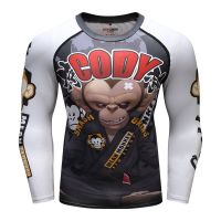 เสื้อยืดผู้ชายแบบรัดรูปใหม่เสื้อแขนยาวเสื้อ MMA แบบ BJJ พิมพ์ลาย3D ชุดป้องกันผื่นคันฟิตเนสเป็นชั้นเสื้อชาย