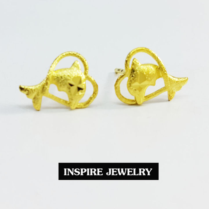 inspire-jewelry-microns-gold-24k-gold-plated-earrings-ต่างหูทองน่ารัก-ตอกลายปลาโลมา-แบบร้านทอง-งานจิวเวลลี่-ทองไมครอน-หุ้มทองแท้-100-24k-สวยหรู