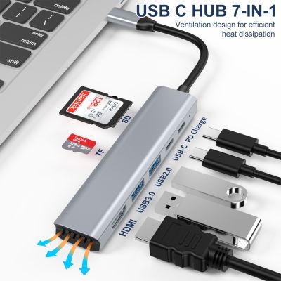 USB ฮับ4K HD อะแดปเตอร์ TYPE-C กับ HD 7-In-1 USB-C เพื่อฮับ HD 4K แล็ปท็อปขยายสำหรับ MaBook Pro Ar M2 M1กับ Usb3.0 PD Feona