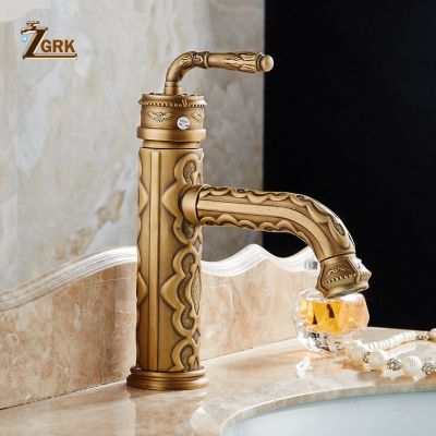 Basin Faucets Solid Brass Vintage Antique Bathroom Faucet Single Handle 360 Degree Swivel Spout Hot Cold Water Basin Mixer Tap
