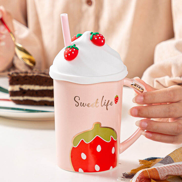 kawaii-strawberry-ice-cream-mug-coffee-cup-cute-ceramic-tea-mug-with-silicone-lid-s-straw-cups-student-girl-drink-water-cup