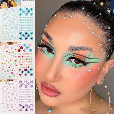 Face Jewels Party Festival Makeup Decoration Face Body Colored 3D Diamond Pearls Self Adhesive Tattoo Eyeshadow Acrylic Sticker