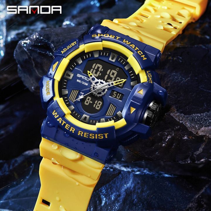 fashion-sanda-men-sport-wrist-watch-yellow-blue-quartz-waterproof-dual-led-display-military-male-clock-watches-relogio-masculino