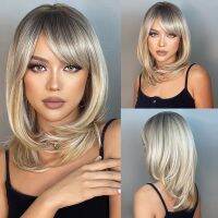 Short Straight Blonde Hair For Black Women Shoulder Length Layered Natural Hairline Synthetic Heat Resistant Wig