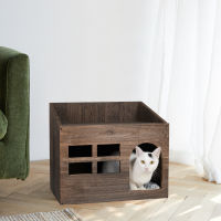 BingoPaw บ้านแมวเล็กๆ แบบบ้านแมว ไม้ แบบบ้านแมวสวยๆ BingoPaw Wooden Cat House Indoor with Removable Washable Cushion Kitten Shelter Sleep Lounge House Litter Box บ้านแมวทําเอง ไม้