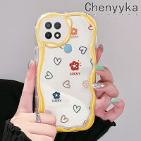 เคส Chenyyka สำหรับ A15 OPPO A35 A15s 4G เคสลายรักและดอกไม้แบบเรียบง่ายสีสันสดใสลายคลื่นเนื้อครีมซิลิโคนอ่อนชัดเจนเคสโทรศัพท์โปร่งใสกันกระแทก