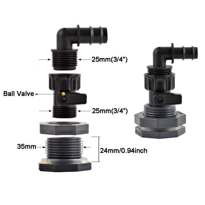 [HMKLD] 3/4 Thread PVC Bulkhead Fitting, Pipe Connector for rain Barrel
