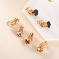 【YF】 JIOFREE Round Cubic Zirconia Clip Earrings for women Fashion 3 color Crystal Jewelry Female Wedding Party Gift