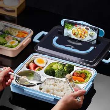 Metal Lunch Food Container, Stainless Steel Lunch Box Sealed Spill Proof  Double Bento Box Convenient With Lid Large Capacity Canteen Steamer Lunch  Box