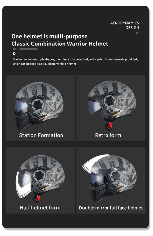 Cyril retro motorcycle Helmet Black Warrior combination helmet men's and  women's motorcycle half helmet full face helmet summer