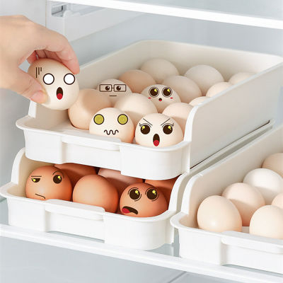 JIANG กล่องเก็บไข่ในตู้เย็นกล่องเก็บไข่แบบลิ้นชักใส่ไข่กล่องไข่สามารถวางซ้อนกันได้หลายชั้น
